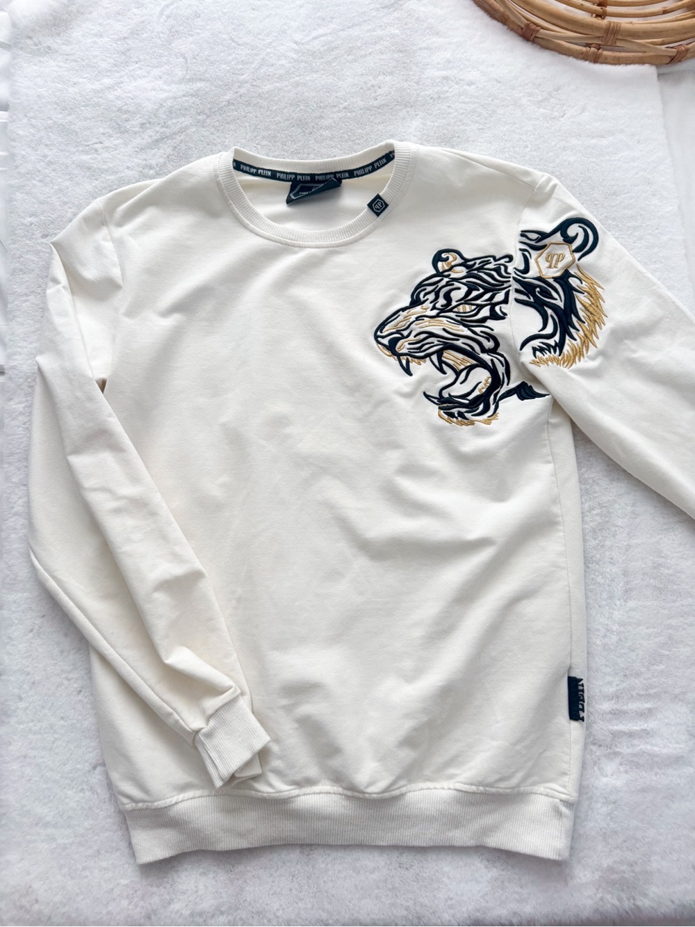 Philipp Plein Platinum Cut Tiger Embroidered Sweatshirt Cream XXL - Picture 3 of 11